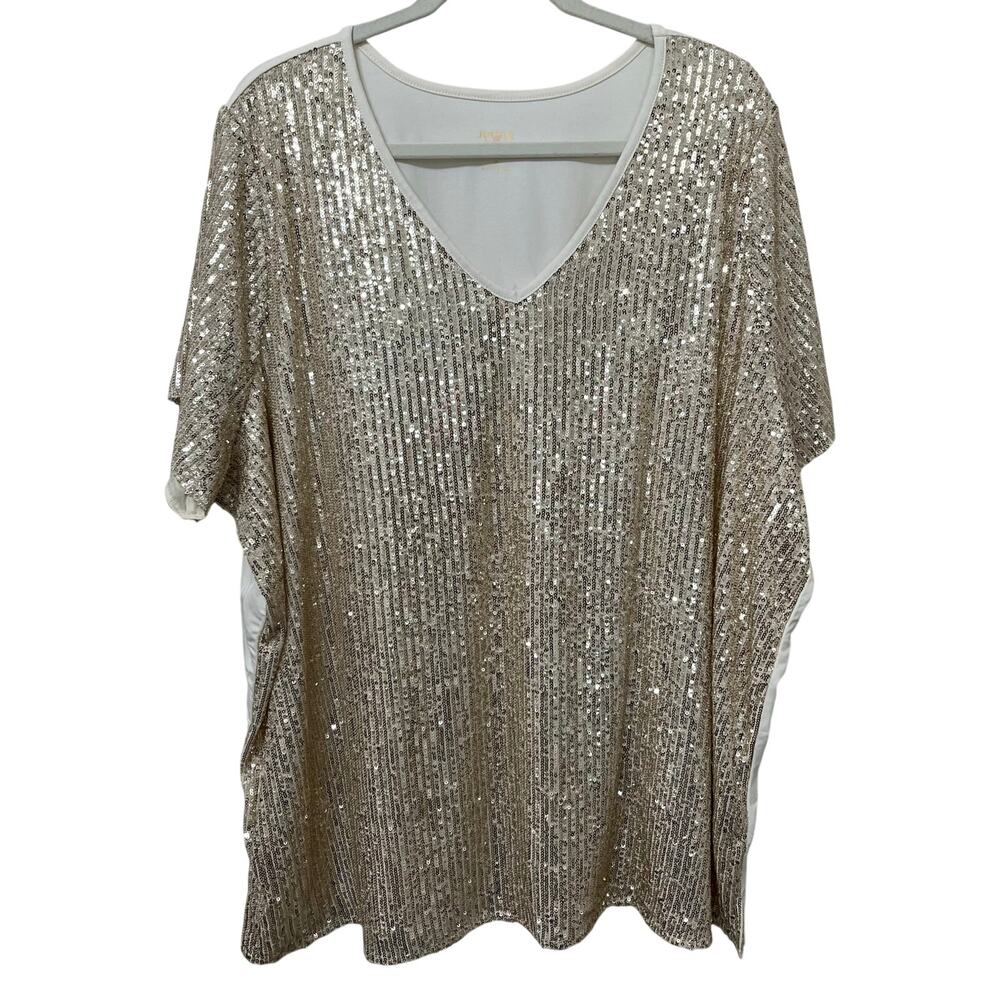 Jingle belles by Kim Gravel Women’s Top Sz 3X Gold Sequins Glam Sparkle Party